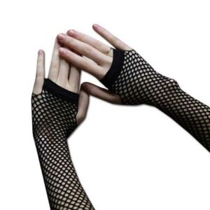 Almar Fishnet Fingerless Gloves Long Party Costume Goth Punk Festival Fit Black
